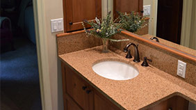 custom bathroom counter & cabinets